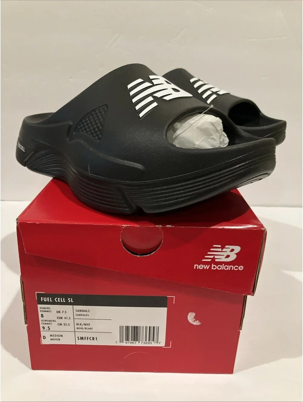 New Balance Fuel Cell Slide Men's Size  8 D Black White Recovery Sandals NEW